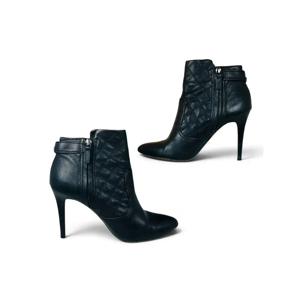 Tory Burch Orchard Black Quilted Leather Stiletto Ankle Booties Buckle Size 8.5